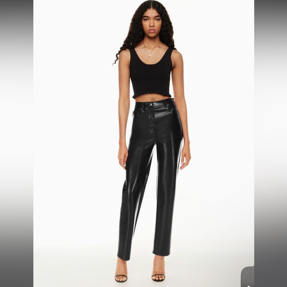 Aritzia Wilfred faux Leather Straight Leg Cropped Pants - size 4 - Picture 2 of 7